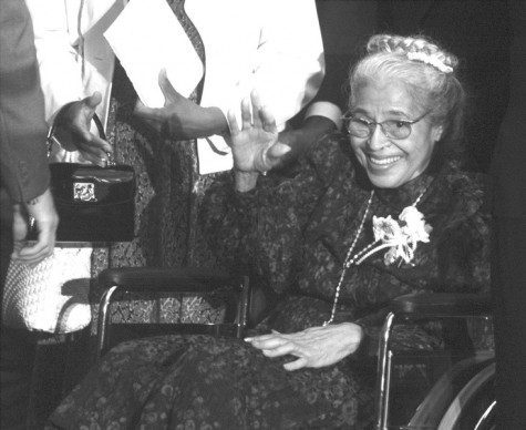 Civil Rights activist Rosa Parks waves after being honored in the U.S. Capitol with the Congressional Gold Medal in June 1999. 