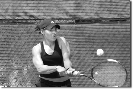 Debbie Martin practices her stong backhand to prepare for the Southern California Regionals in San Diego.
