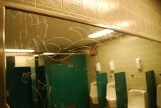 Graffiti is not just limited to walls on campus. According to Dan Padilla, manage of Maintenance and Facilities, there has been a recent wave of vandalized mirrors. The only way facilties can get rid of this problem is by removing the entire mirror, proce