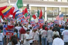 Protestors gather in Los Angeles on May 1 to urge immigration reform. The garment industry is particularily sensitive to immigration issues. Approximately 8,500 protesters attended the peaceful rally.