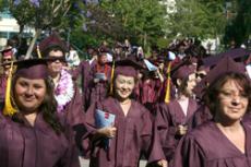 The diverse class of 2008 proceeds through Plaza Vaquero on their way to the Commencement ceremony.