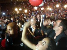 Celebrants rejoice at the Hyatt Regency as Barak Obamas presidential victory was announced.