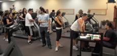 FEEL THE BURN: A long line of students wait to sign up to use equipment in the Verdugo Gym fitness center. 