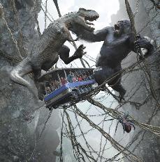 Imagery of the King Kong 360/3D attraction, depicts what is experienced during the Skull Island visit.