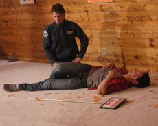 The infamous tackle scene  involved numerous takes of security guard Jess Collette tackling Doritos muncher Justin Priceless. 