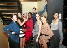 Backstage at the Avalon, clockwise, models show off designs by Kymaro Cardi, of Cardiwrap By Kymaro.