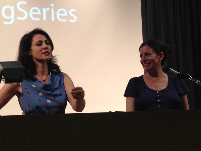 Claire Phillips, left, introduces guest speaker Aimee Bender for the LA Writers Reading Series.