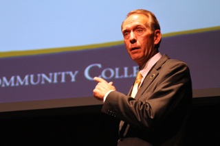 UPDATES AND FUTURE PROJECTIONS: Chancellor Brice Harris visited GCC March 9 sharing valuable information for community college students.