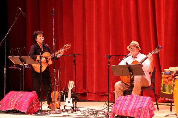 SAMBA TIME: Julissa Bozman and João Junqueira perform music from Latin America in a concert in the Auditorium on Saturday. The show was part of a continuing series throughout the year.
