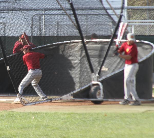 BATTER UP: The 2016 Vaqueros baseball team takes batting practice at Stengel Field in preperation for the upcoming season.