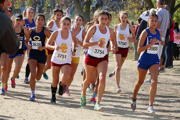 REPEAT: The Lady Vaqs cross country team lead the pack in the state meet at Fresno on Saturday. The team went on to bring home back-to-back  championships, while the men’s team won second place. 