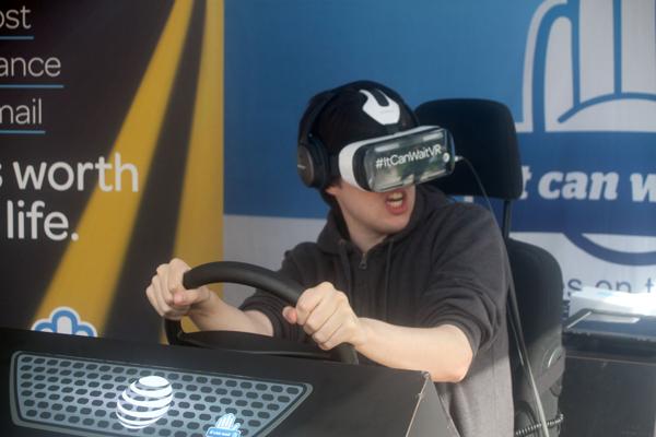 REALITY BITES: Glendale College student Andrew Petersen, yells out in surprise during the virtual reality experience provided by a partnership with AT&T on Nov. 1 in Plaza Vaquero.