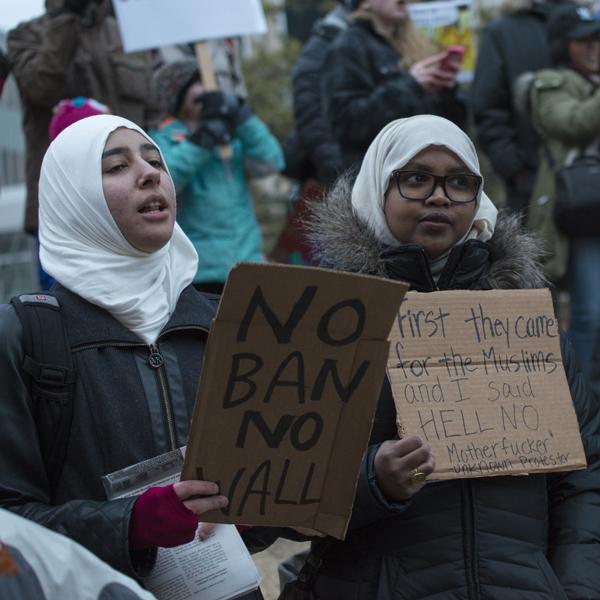 NO BAN, NO WALL: An estimated crowd of 7,000 protesters gathered in downtown Minneapolis on Jan. 31 to denounce President Trump and express solidarity with immigrants.