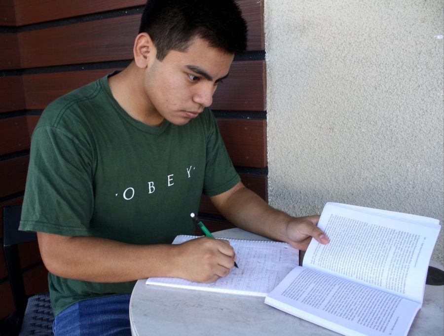 Chris Lopez, A Glendale Community College freshmen is studying for his English exam coming up Thursday at Starbucks in Montrose, Calif. On Sunday Sept. 23rd, 2018.