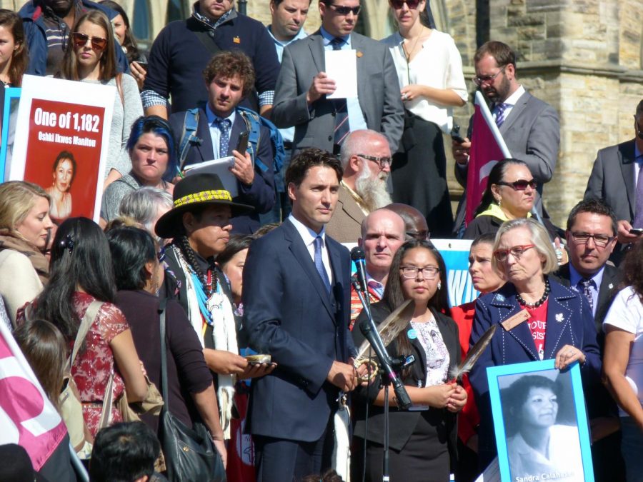 ADVOCATING+FOR+MISSING+WOMEN%3A+Prime+Minister+of+Canada%2C+Justin+Trudeau%2C+giving+a+speech+on+missing+and+murdered+indigenous+women+in+front+of+parliament+in+Ottawa%2C+Oct.+4+2016.