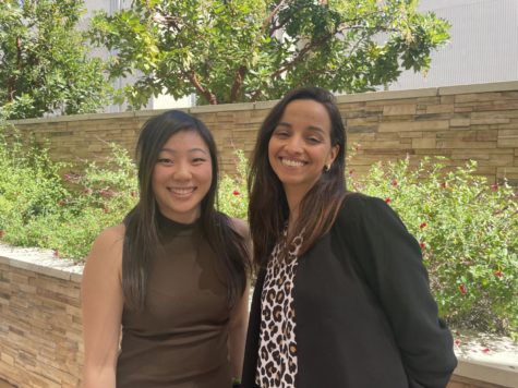 GCC Pulitzer Center Fellow Jacqueline Kamei poses with Amel Brahmi, who spoke about her writing on female imams, at the college on March 22. 