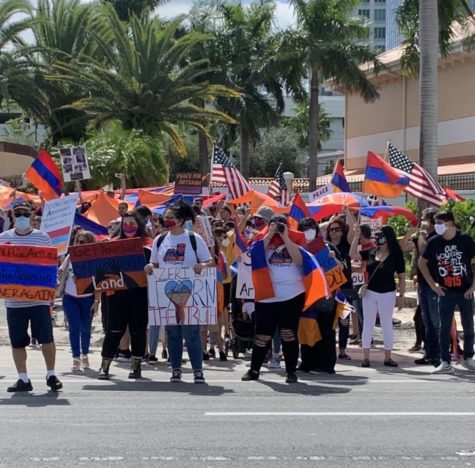 Armenia protest, 2020, against Azerbaijan. 